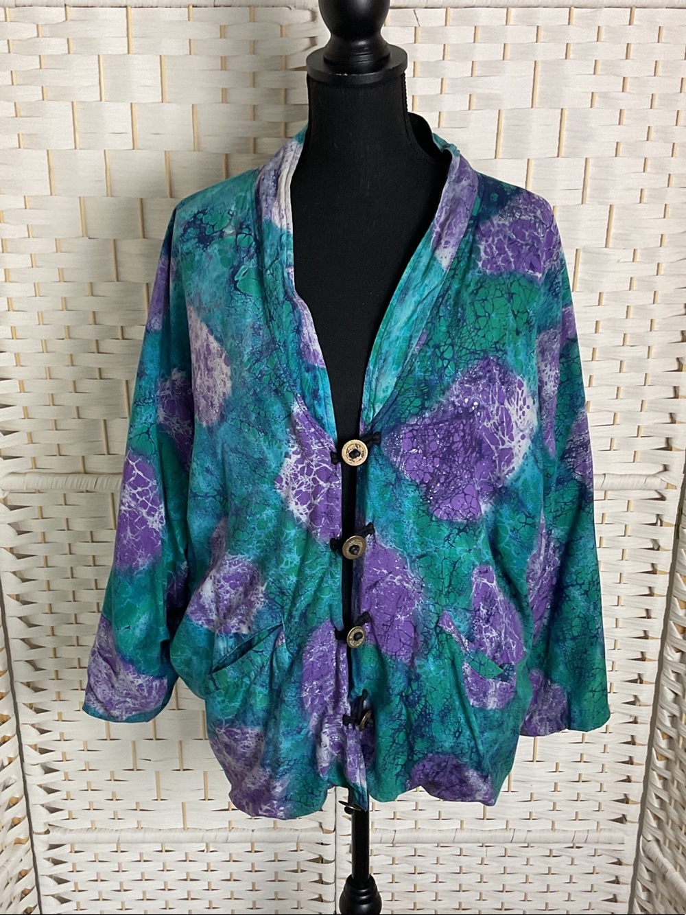 Open-Front Women’s Cardigan in Teal and Purple